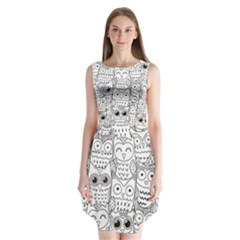 Circle Shape Pattern With Cute Owls Coloring Book Sleeveless Chiffon Dress   by Nexatart