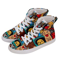 Abstract Grunge Urban Pattern With Monster Character Super Drawing Graffiti Style Men s Hi-top Skate Sneakers by Nexatart