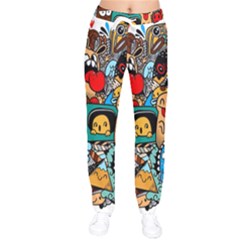 Abstract Grunge Urban Pattern With Monster Character Super Drawing Graffiti Style Women Velvet Drawstring Pants by Nexatart