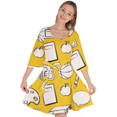 Pattern With Basketball Apple Paint Back School Illustration Velour Kimono Dress by Nexatart