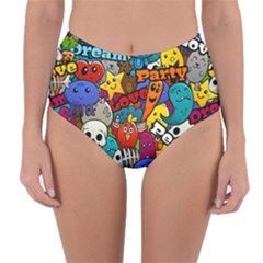 Graffiti Characters Seamless Pattern Reversible High-waist Bikini Bottoms by Nexatart