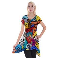 Graffiti Characters Seamless Pattern Short Sleeve Side Drop Tunic by Nexatart