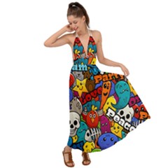 Graffiti Characters Seamless Pattern Backless Maxi Beach Dress by Nexatart