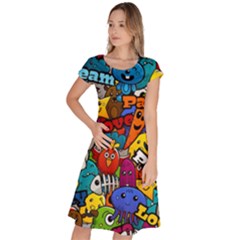 Graffiti Characters Seamless Pattern Classic Short Sleeve Dress by Nexatart