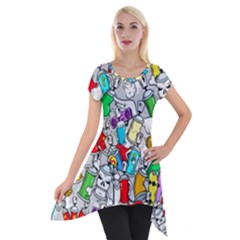 Graffiti Characters Seamless Pattern Short Sleeve Side Drop Tunic by Nexatart