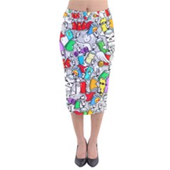 Graffiti Characters Seamless Pattern Velvet Midi Pencil Skirt by Nexatart