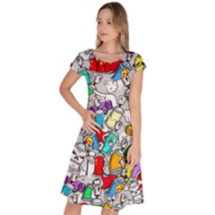 Graffiti Characters Seamless Pattern Classic Short Sleeve Dress by Nexatart