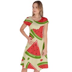 Cute Watermelon Seamless Pattern Classic Short Sleeve Dress by Nexatart