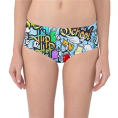 Graffiti Characters Seamless Patternm Mid-waist Bikini Bottoms by Nexatart