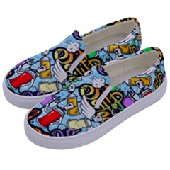 Graffiti Characters Seamless Patternm Kids  Canvas Slip Ons by Nexatart