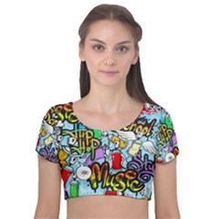 Graffiti Characters Seamless Patternm Velvet Short Sleeve Crop Top  by Nexatart