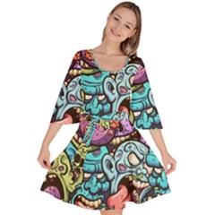 Zombie Heads Pattern Velour Kimono Dress by Nexatart