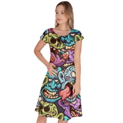 Zombie Heads Pattern Classic Short Sleeve Dress by Nexatart