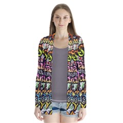 Graffiti Word Seamless Pattern Drape Collar Cardigan by Nexatart