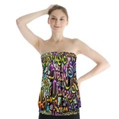 Graffiti Word Seamless Pattern Strapless Top by Nexatart