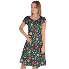 Flowering Branches Seamless Pattern Classic Short Sleeve Dress by Nexatart