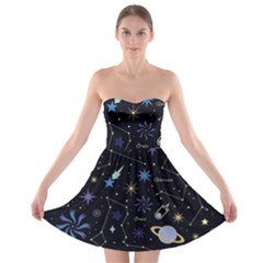 Starry Night  Space Constellations  Stars  Galaxy  Universe Graphic  Illustration Strapless Bra Top Dress by Nexatart