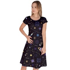 Starry Night  Space Constellations  Stars  Galaxy  Universe Graphic  Illustration Classic Short Sleeve Dress by Nexatart