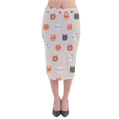 Cat Faces Pattern Velvet Midi Pencil Skirt by Nexatart