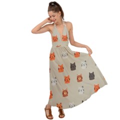 Cat Faces Pattern Backless Maxi Beach Dress by Nexatart