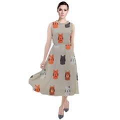 Cat Faces Pattern Round Neck Boho Dress by Nexatart