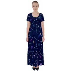 Space Wallpapers High Waist Short Sleeve Maxi Dress by Nexatart