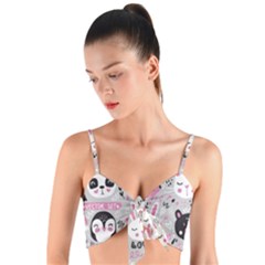 Big Set With Cute Cartoon Animals Bear Panda Bunny Penguin Cat Fox Woven Tie Front Bralet by Vaneshart