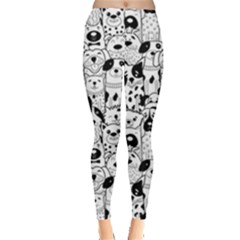 Seamless Pattern With Black White Doodle Dogs Leggings  by Vaneshart