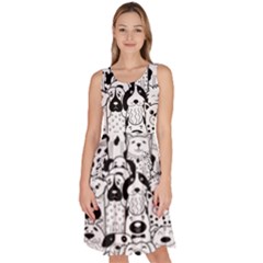 Seamless Pattern With Black White Doodle Dogs Knee Length Skater Dress With Pockets by Vaneshart