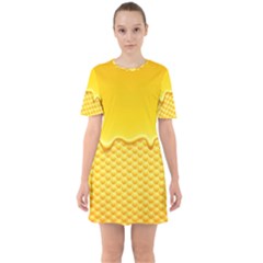 Sweet Honey Drips With Honeycomb Sixties Short Sleeve Mini Dress by Vaneshart