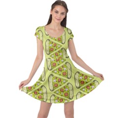 Pizza Fast Food Pattern Seamles Design Background Cap Sleeve Dress by Vaneshart