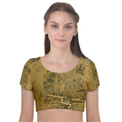 Pcb Printed Circuit Board Velvet Short Sleeve Crop Top  by Vaneshart