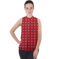 Red Kalider Mock Neck Chiffon Sleeveless Top by Sparkle