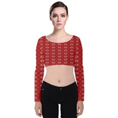 Red Kalider Velvet Long Sleeve Crop Top by Sparkle