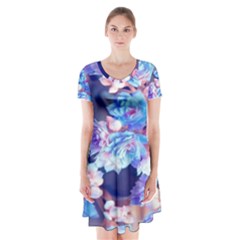 Flowers Short Sleeve V-neck Flare Dress by Sparkle