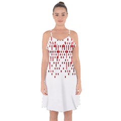 Red And White Matrix Patterned Design Ruffle Detail Chiffon Dress by dflcprintsclothing