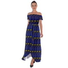 Blue Illusion Off Shoulder Open Front Chiffon Dress by Sparkle