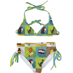 Egypt Travel Items Icons Set Flat Style Kids  Classic Bikini Set by Wegoenart