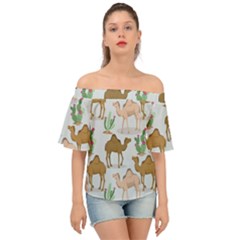 Camels Cactus Desert Pattern Off Shoulder Short Sleeve Top by Wegoenart