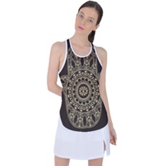 Hamsa Hand Drawn Symbol With Flower Decorative Pattern Racer Back Mesh Tank Top by Wegoenart