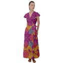 Ethnic Floral Mosaic Pattern Flutter Sleeve Maxi Dress View1