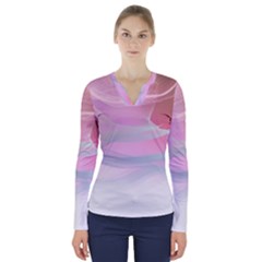 Pink Fractal V-neck Long Sleeve Top by Sparkle