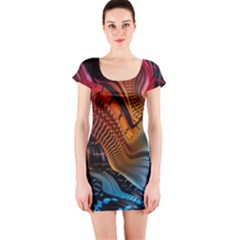 3d Rainbow Choas Short Sleeve Bodycon Dress by Sparkle