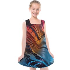 3d Rainbow Choas Kids  Cross Back Dress by Sparkle