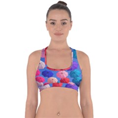 Rainbow Umbrella Cross Back Hipster Bikini Top  by Sparkle