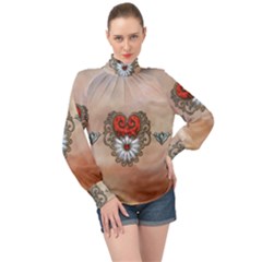 Wonderful Elegant Heart High Neck Long Sleeve Chiffon Top by FantasyWorld7