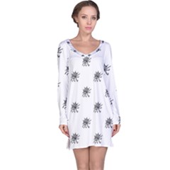 Stylized Black And White Floral Print Long Sleeve Nightdress by dflcprintsclothing