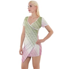 Pink Green Short Sleeve Asymmetric Mini Dress by Sparkle