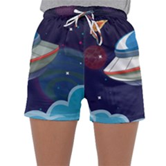 Ufo Alien Spaceship Galaxy Sleepwear Shorts by Vaneshart