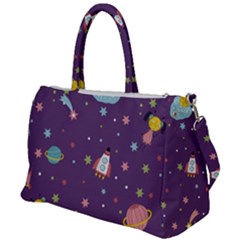 Space Travels Seamless Pattern Vector Cartoon Duffel Travel Bag by Vaneshart